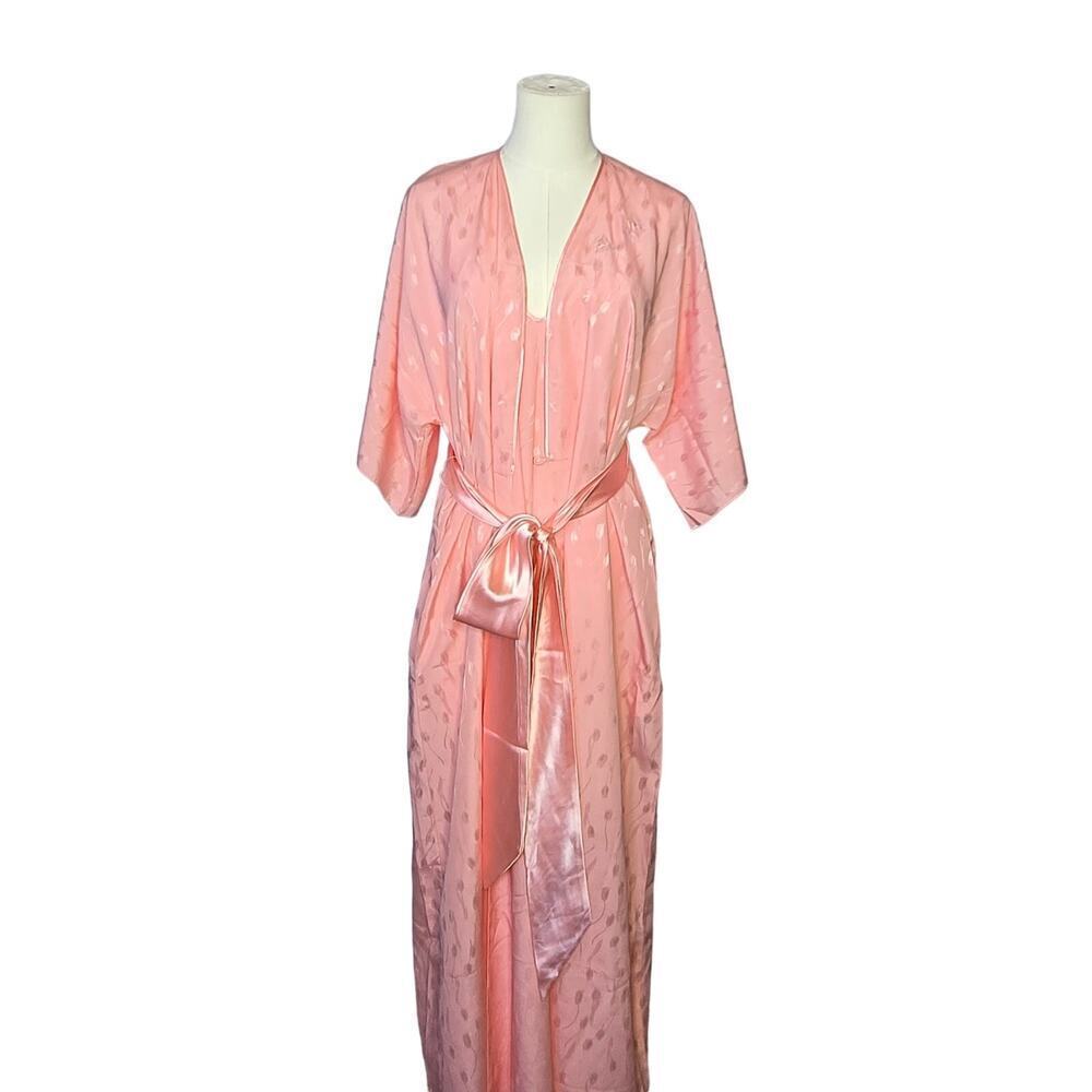 Claire Sandra by Lucie Ann Vtg 1960s Embroidered Satin Slip & Robe Peignoir Set